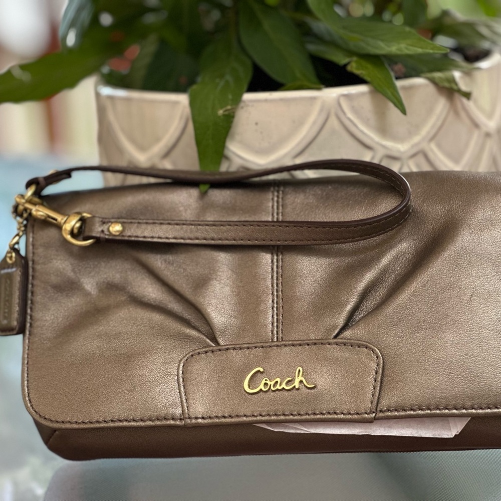 Coach Bronze Leather Wristlet